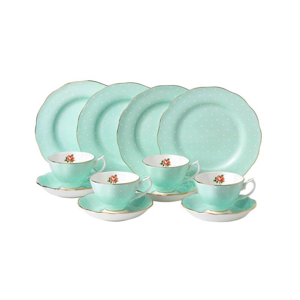 Royal Albert Polka Rose 12-Piece Dinnerware Set Green - NIB